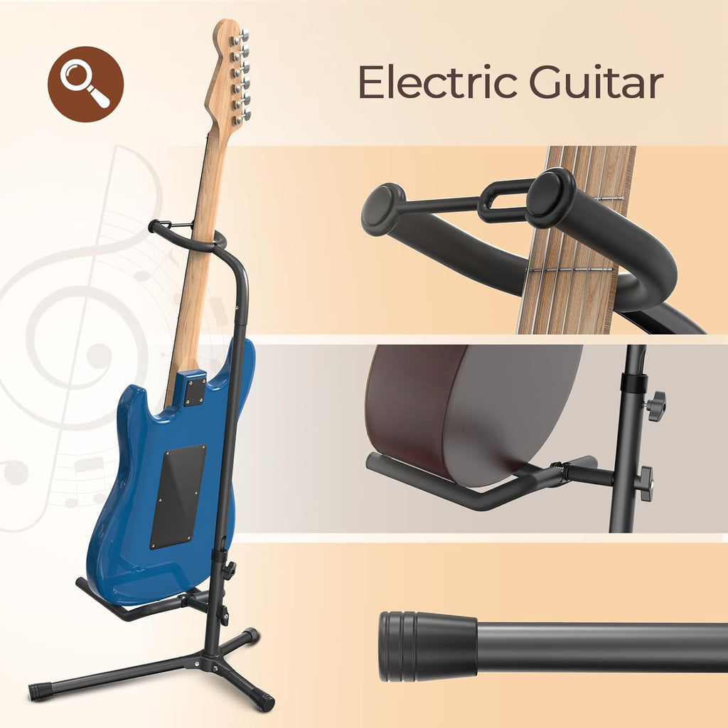 Adjustable Guitar Stand – Universal Stand for Acoustic, Electric & Bass Guitars, Foldable & Portable, Heavy Duty Metal
