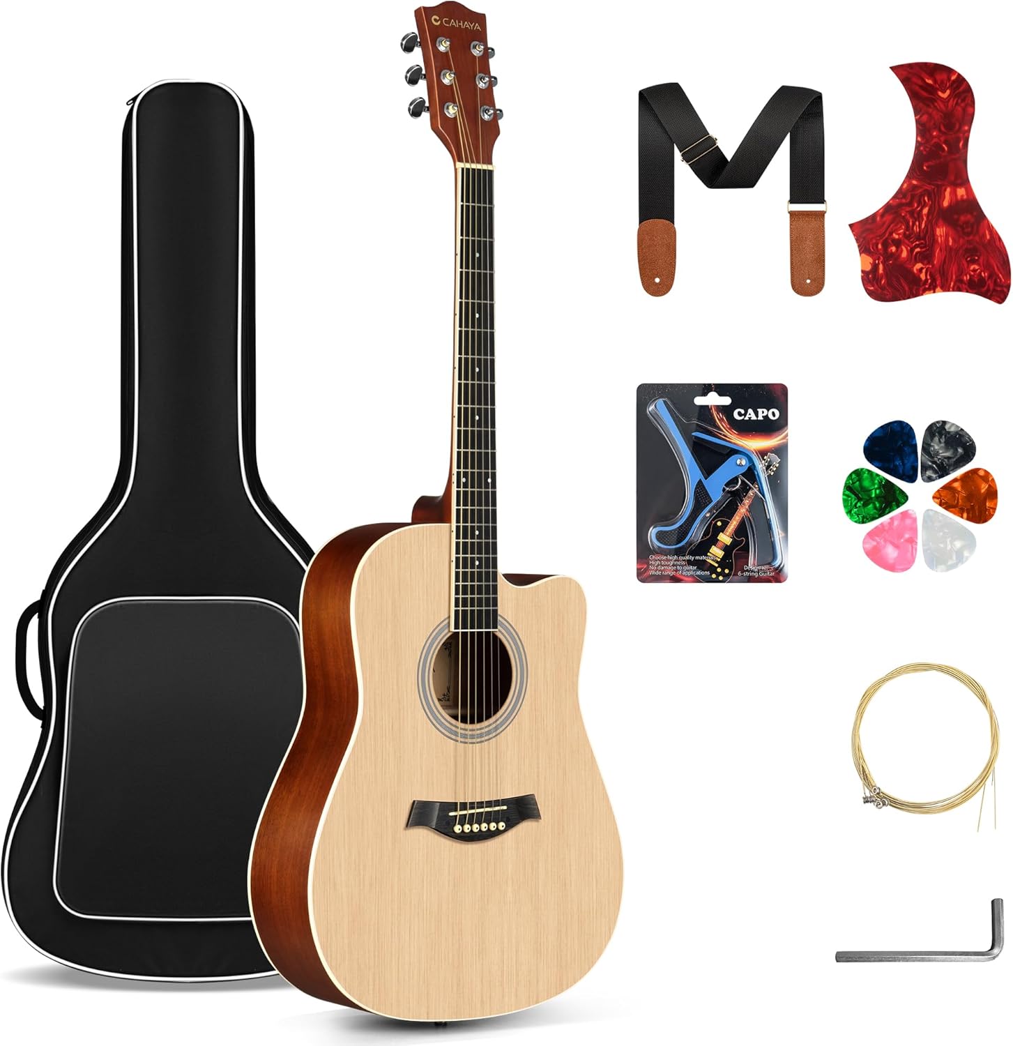 Beginner Acoustic Guitar Kit – Full Size Cutaway Guitar with Gig Bag | Perfect for Students & First-Time Players
