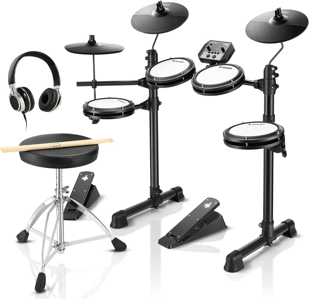 Electronic Drum Set Kit with Mesh Pads – Complete Beginner Digital Drum Set with Pedals & Headphones