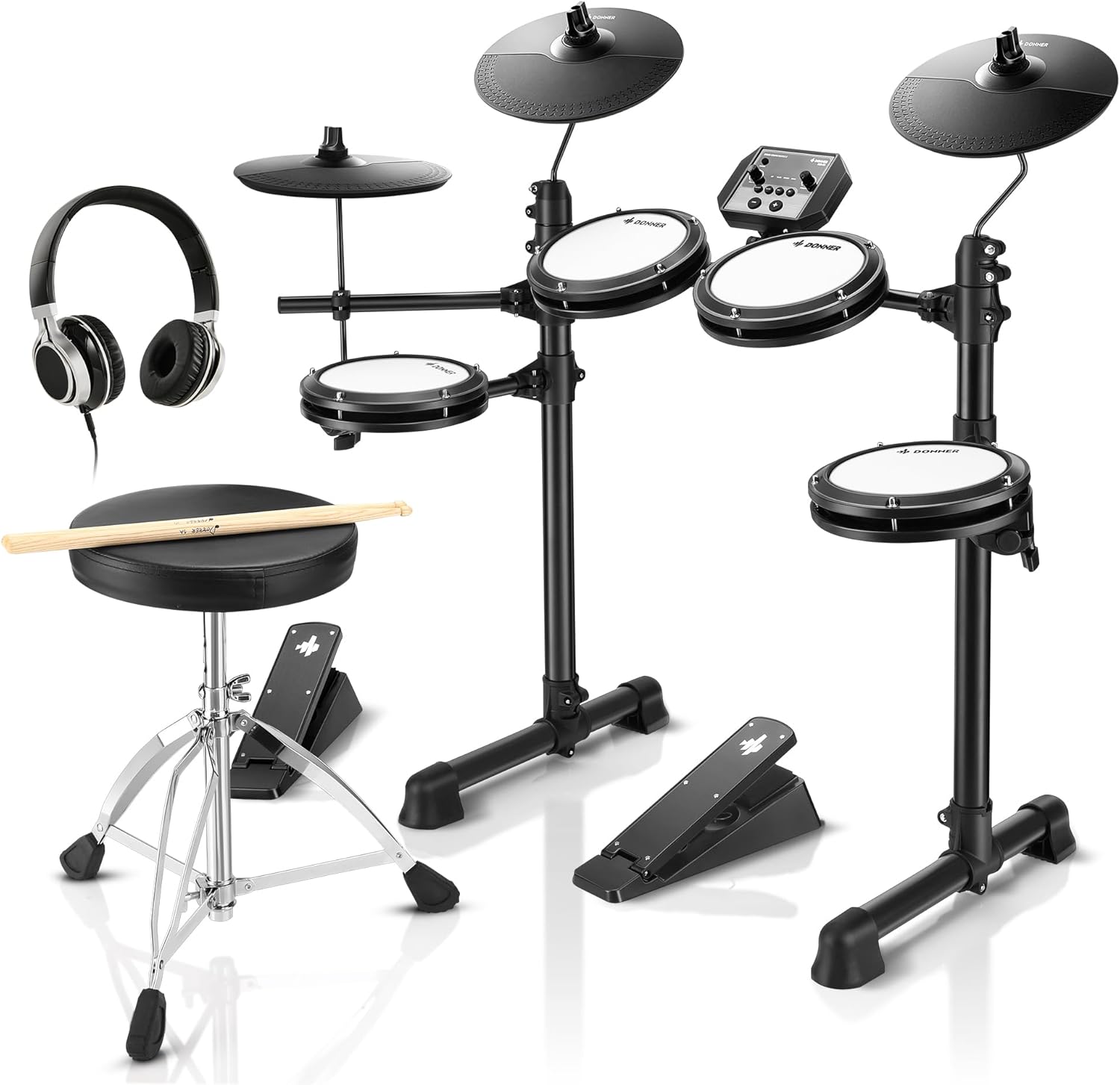 Electronic Drum Set Kit with Mesh Pads – Complete Beginner Digital Drum Set with Pedals & Headphones