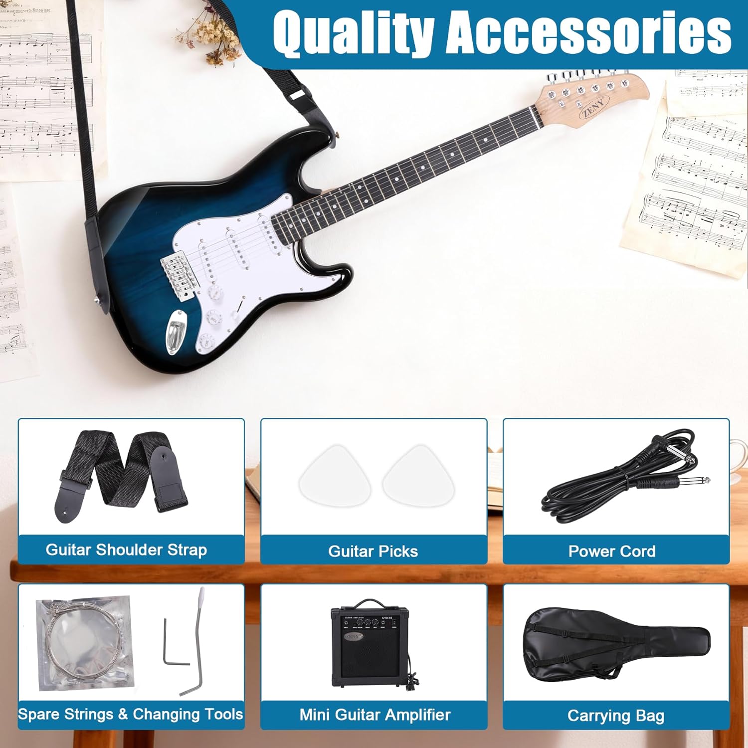Electric Guitar Starter Kit with Amplifier – Full Size Beginner Bundle with Case