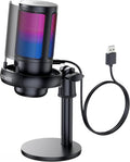 USB Gaming Microphone with RGB Lights – Condenser Mic for Streaming, Podcast & PC