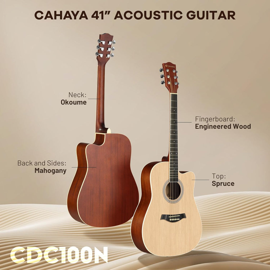 Beginner Acoustic Guitar Kit – Full Size Cutaway Guitar with Gig Bag | Perfect for Students & First-Time Players