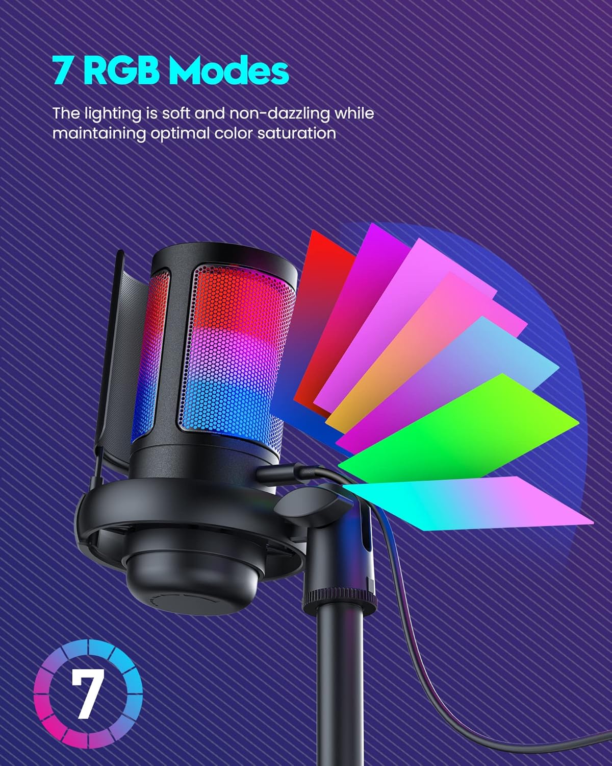USB Gaming Microphone with RGB Lights – Condenser Mic for Streaming, Podcast & PC