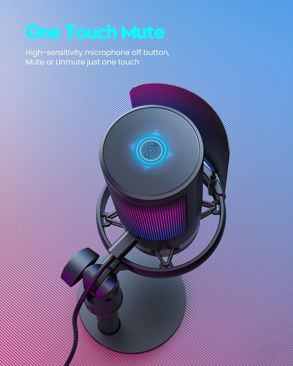 USB Gaming Microphone with RGB Lights – Condenser Mic for Streaming, Podcast & PC