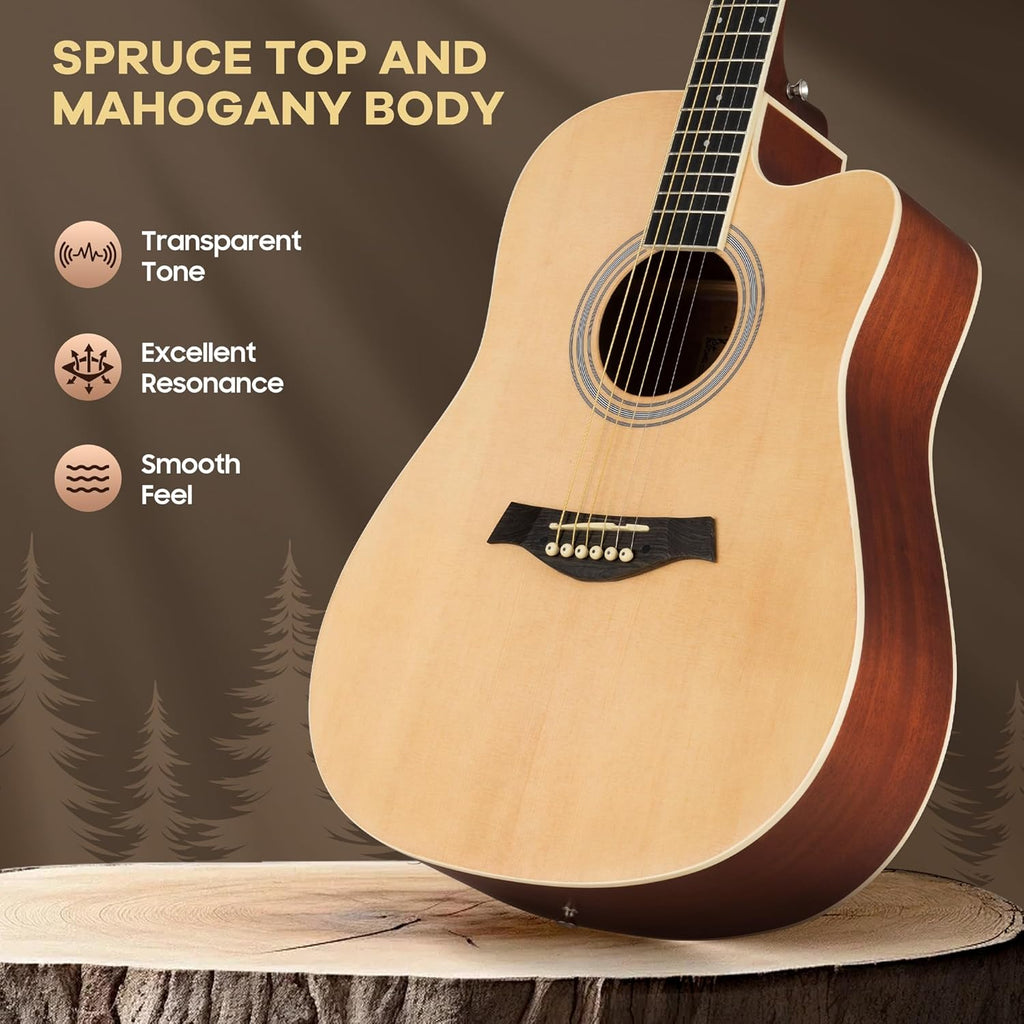 Beginner Acoustic Guitar Kit – Full Size Cutaway Guitar with Gig Bag | Perfect for Students & First-Time Players