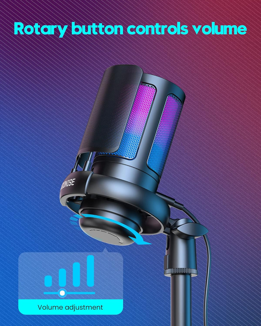 USB Gaming Microphone with RGB Lights – Condenser Mic for Streaming, Podcast & PC
