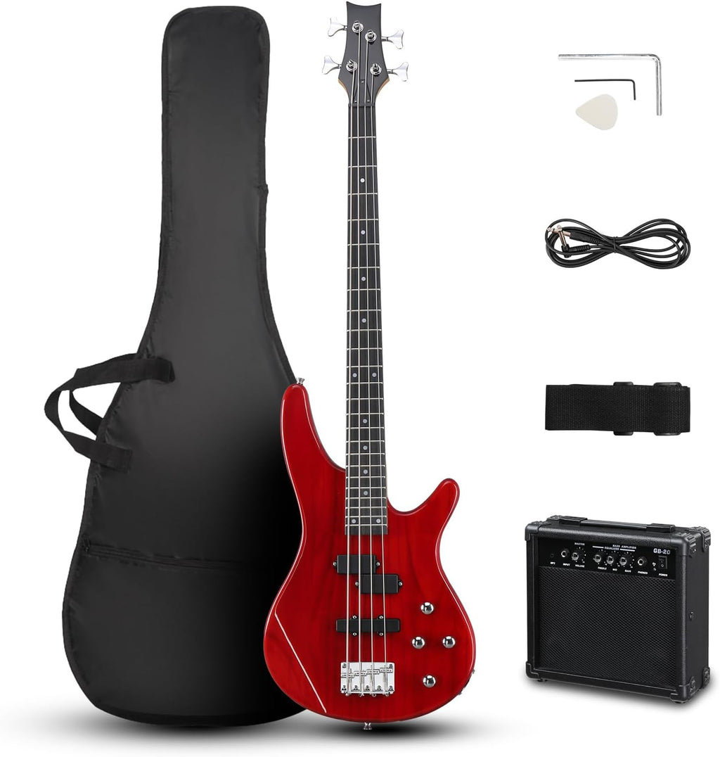 Electric Bass Guitar Starter Kit with Amplifier – 4 String Beginner Bundle